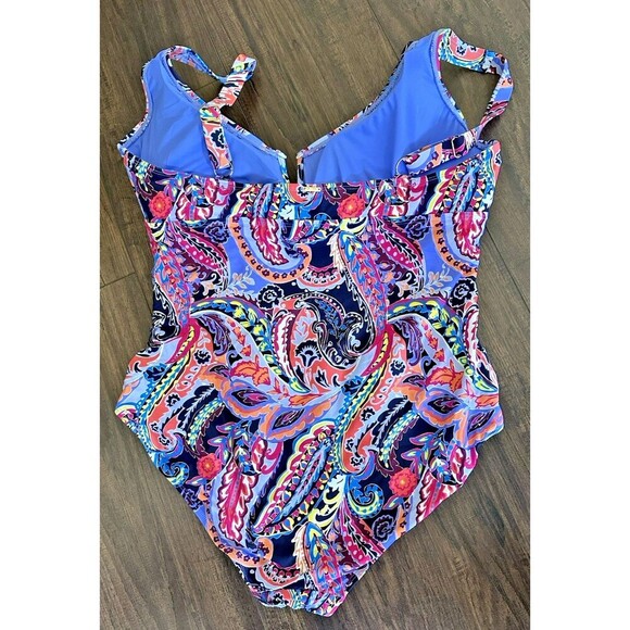 Anne Cole Women's Plus Size Notched Scoop-Neck One-Piece Swimsuit Multi 20W - Picture 6 of 7